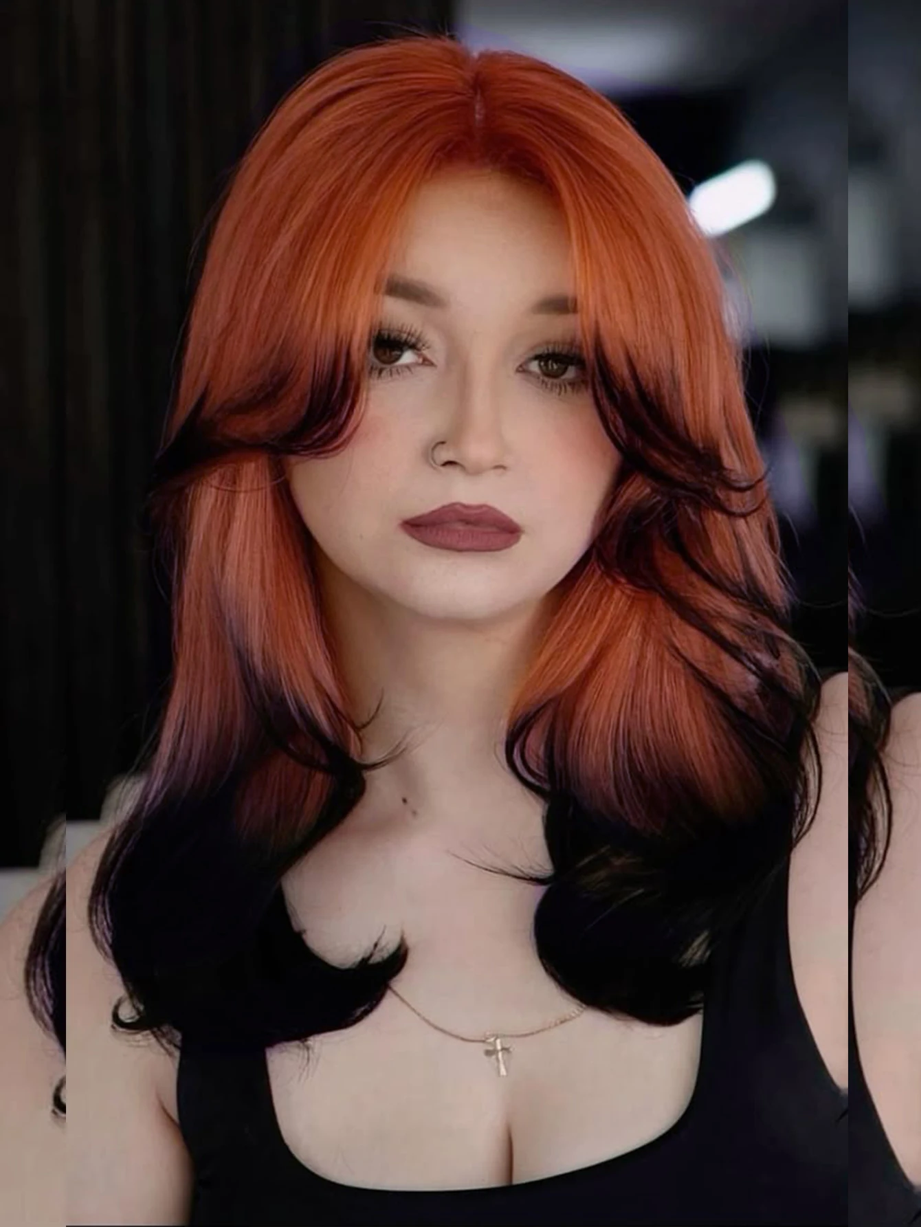 Synthetic Red Brown Black Ombre Wig for Women Cosplay