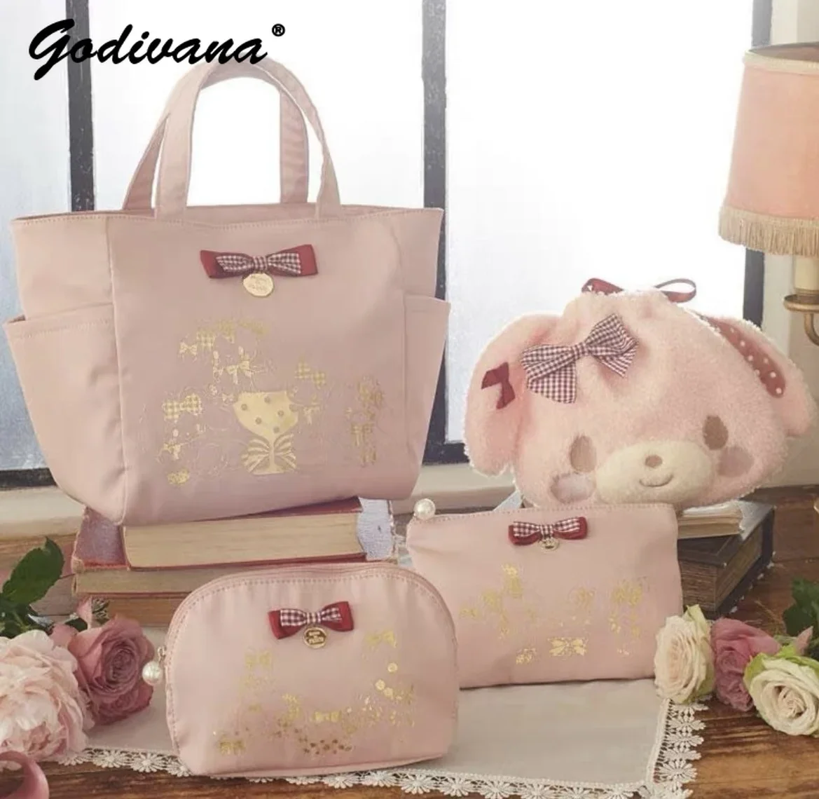 Japanese Style Large Capacity Totes Girl Women's Large Capacity Shell Bag Lolita Cartoon Pink Handbag