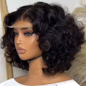 250% Body Wave HD Lace Frontal Wig Short Bob WigS Human Hair Glueless Human Hair Wavy 13x4 Transparent Lace Front Wigs For Women 1