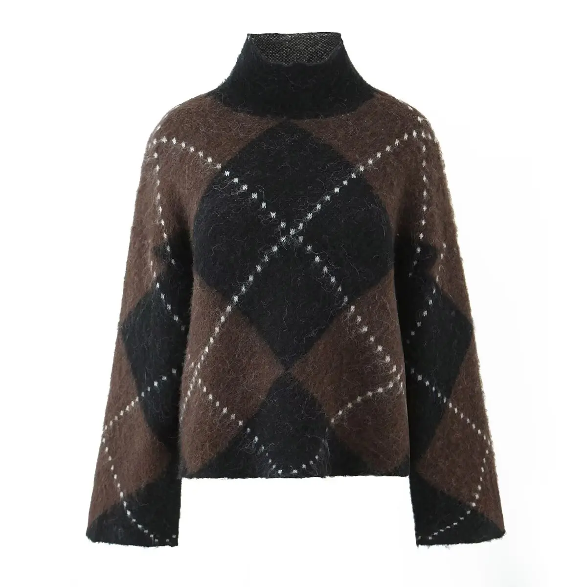 KONDALA Vintage Plaid Stricken Lose Anzüge Rollkragen Langarm Lose Pullover Mantel Mini Röcke Mode 2025, Herbst Winter Sets – Detail 3