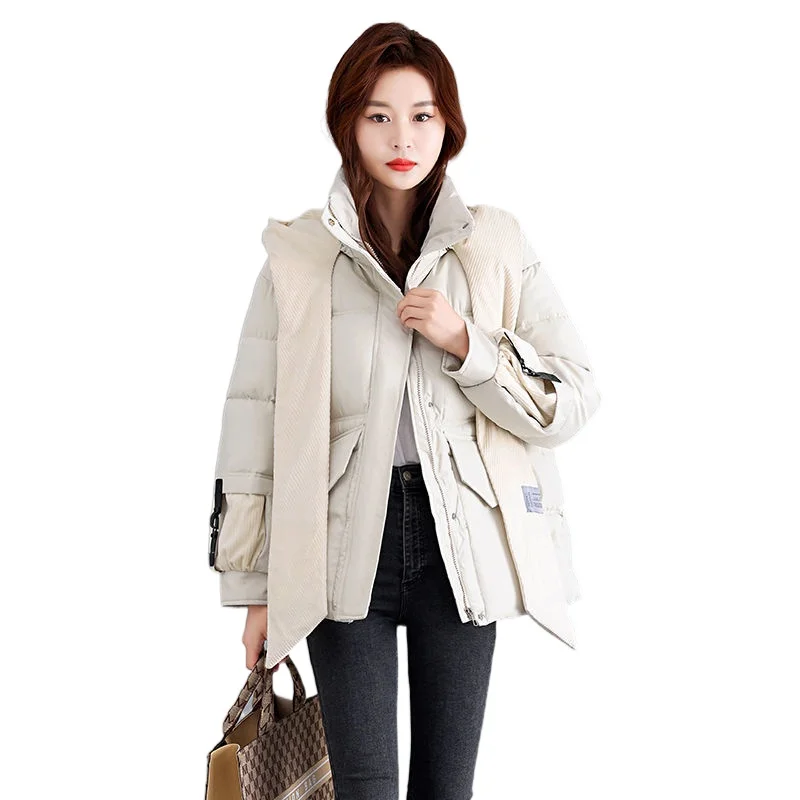 Новинка 2023, женское пуховое пальто из хлопка, зимняя куртка, женская утепленная парка с капюшоном, короткая верхняя одежда, пальто большого размера