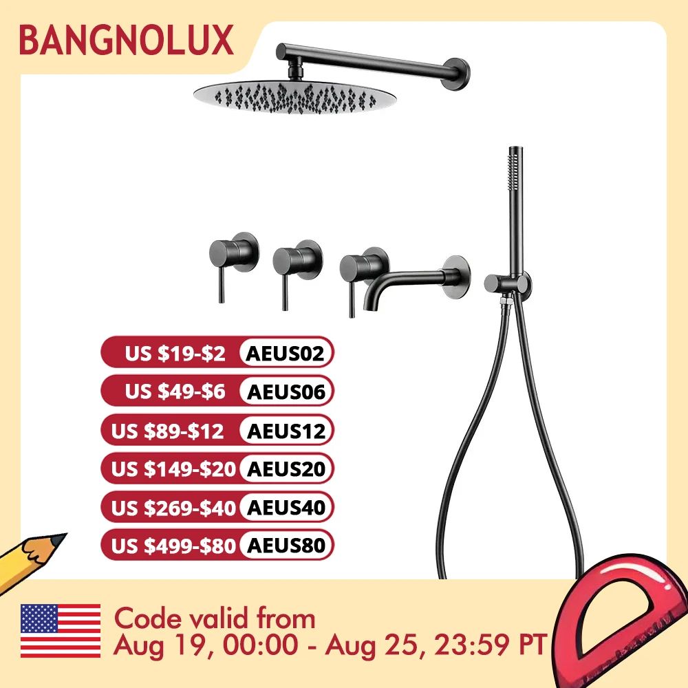 Gunmetal Shower Faucet Set Bathtub Mixer Tap Wall Mount Rainfall Head Kit Solid Brass With Bath Spout 150/210/260MM Handshower For Shower Head,Shower Set