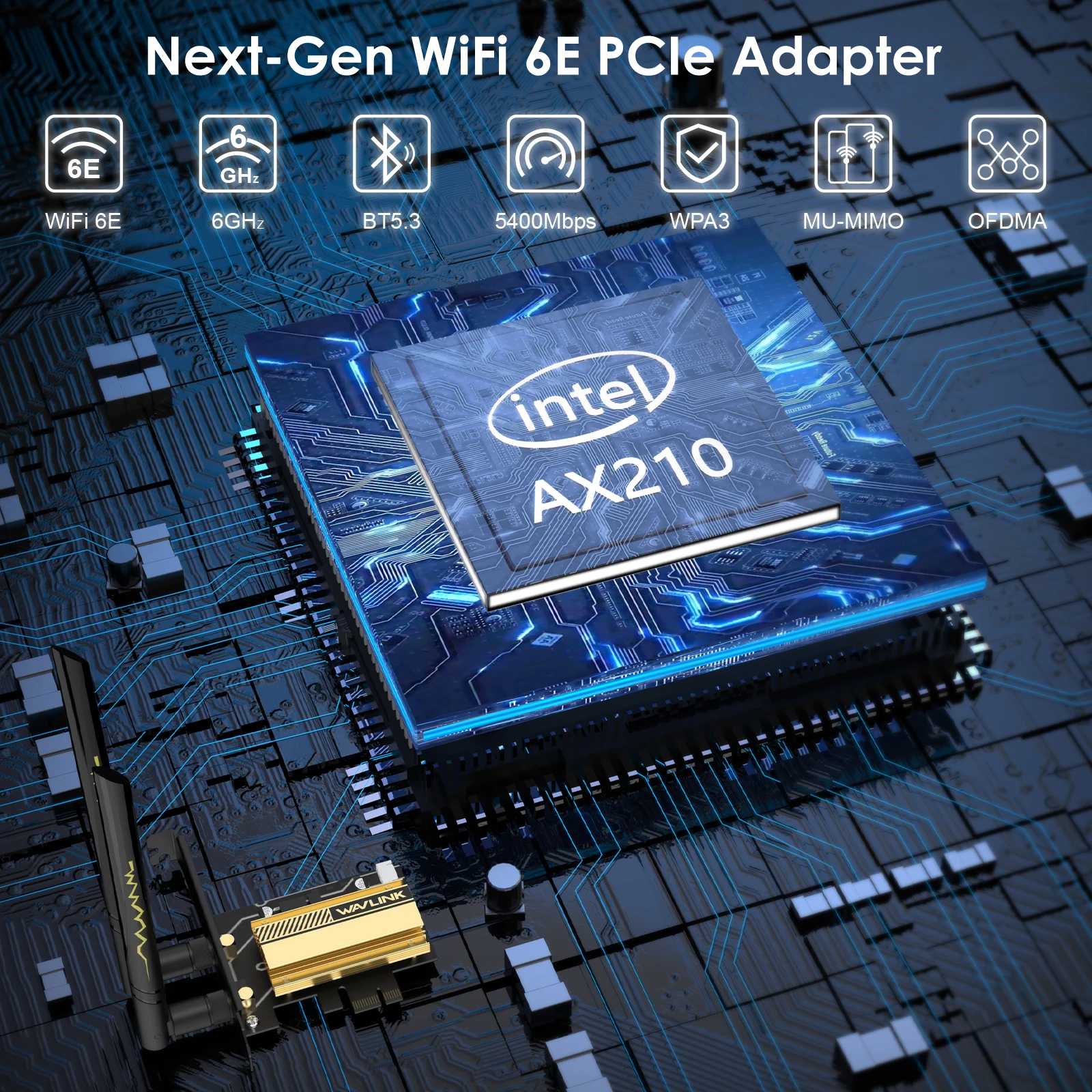 WAVLINK 2023 와이파이 6E PCIe 네트워크 카드 트라이 밴드 AX210 무선 어댑터, Windows용 블루투스 5.3 MU-MIMO WPA3 포함, AX5400M, 신제품