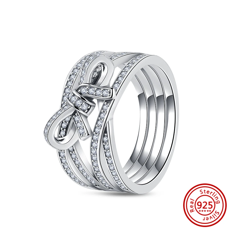 thumbnail image 1 of Authentique 100% 925 argent Sterling couronne coeur fleur aile clair Zircon scintillant CZ Pantaro anneaux pour femmes bijoux anniversaire, 1 of 5