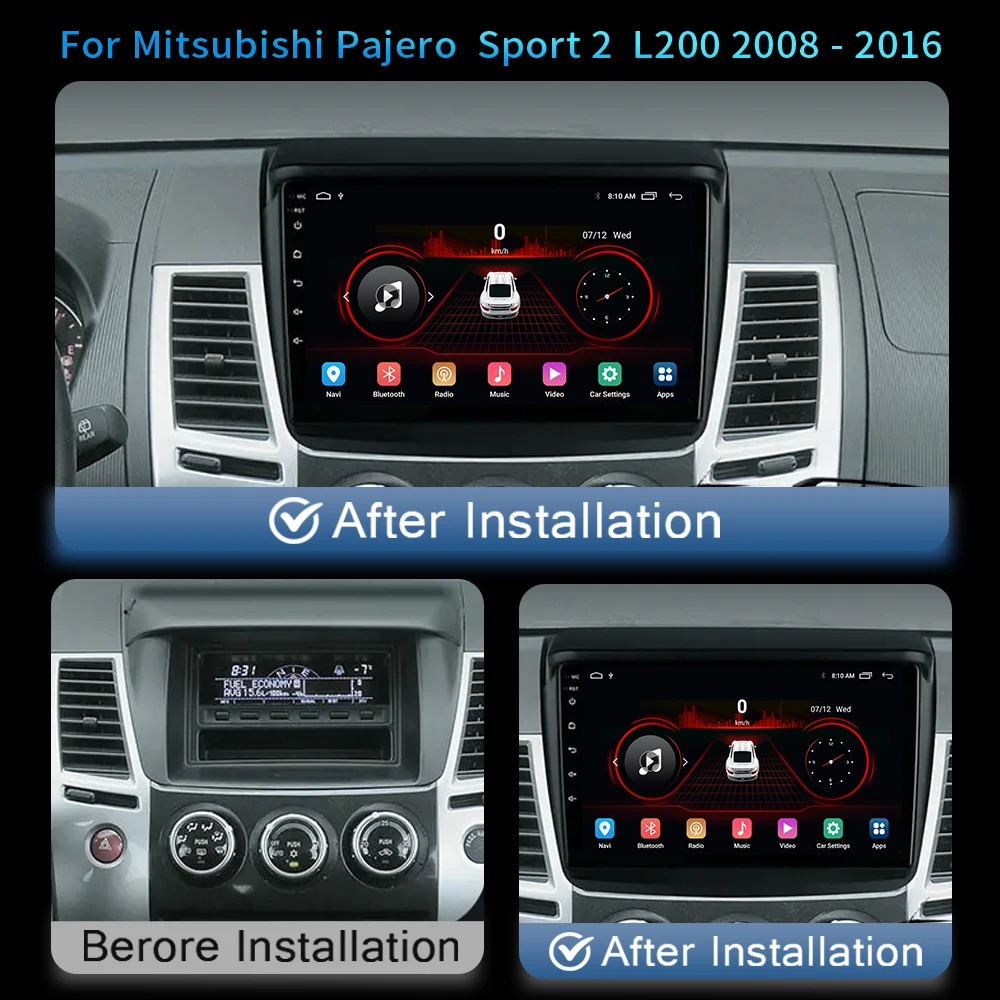 안드로이드 미쓰비시 파제로 스포츠 2 L200 Triton 2008 - 2016 차량용 멀티미디어 비디오 플레이어 네비게이션 GPS 4G Carplay 2Din NO 2din