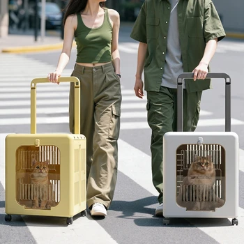 Foldable Cat Out Trolley Case Large Capacity Dog Cat Suitcase Trolley Dog Carriers Outdoor Travel Cat Carriers Car Pet Strollers