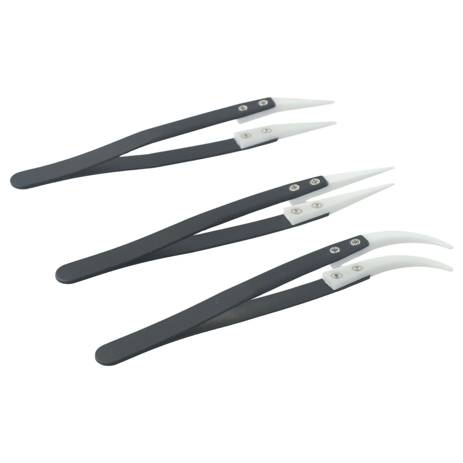 

3pcs Stainless Steel Ceramic Reverse Tweezers Little Curved/Big Curved/Straight Tweezer Non-Conductive Heat Resistant Hand Tools