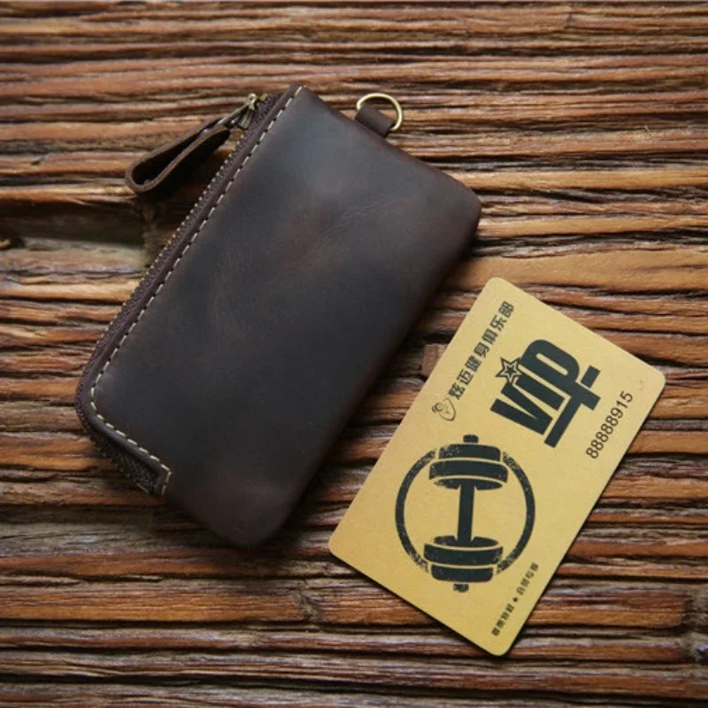 Leather Coin Purses Men's Vintage Small Wallets Household Keys Card Storage Bag Women Cow Leather Change Organizer Bag