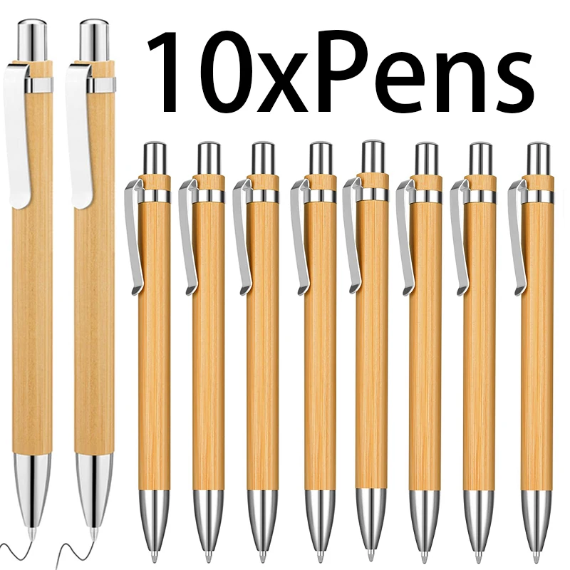 

10Pcs Bamboo Pen Ballpoint Pen Bamboo Signature Pen Environmental Protection