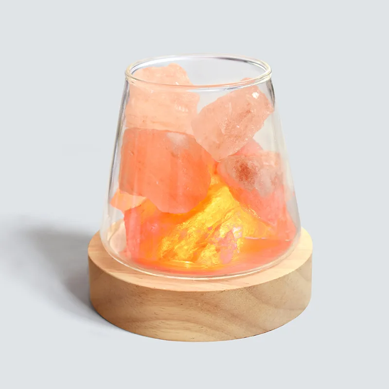 Wrcevtor Lampada In Pietra Di Sale Himalayana Naturale – Mini, Con 7 Colori LED Cambianti – Base In Legno, Alimentazione USB – Per Notte E Relax - 2