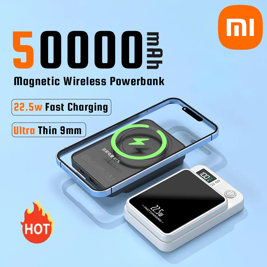 

Xiaomi 2024 Новинка 50000 мАч Беспроводное зарядное устройство магнитное портативное зарядное устройство Qi портативное зарядное устройство Type C мини быстрое зарядное устройство для iPhone Samsung Lenovo
