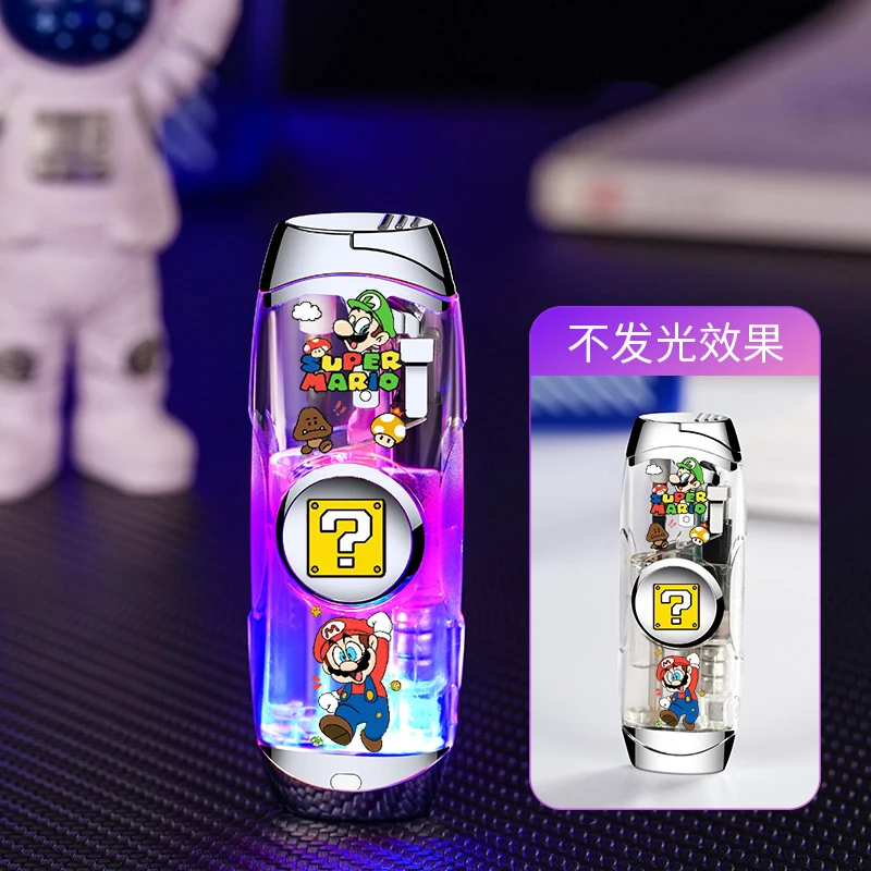 Luminous Tide Play Cool Decompression Gyroscope Windproof Red Flame Lighter Transparent Body LED Cool Color Light butane gas lighter cigarette lighter