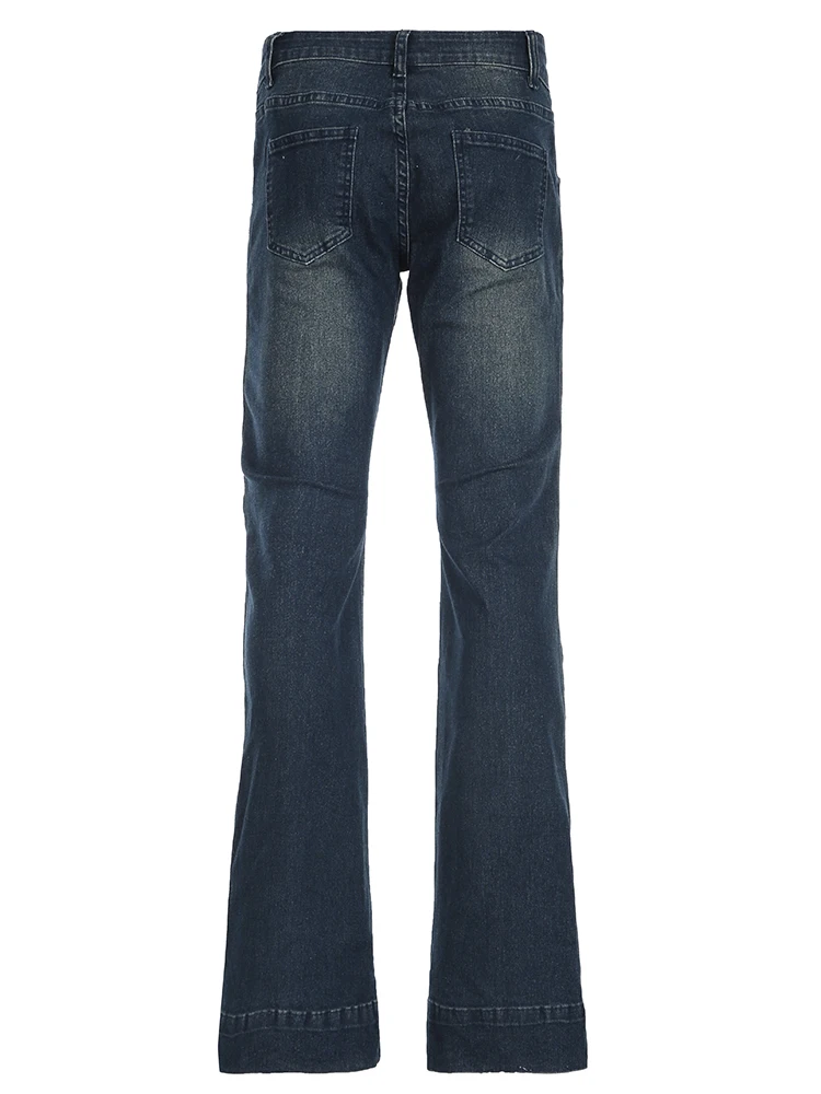 Weekeep Streetwear Low Rise Flared Jeans y2k Vintage Slim-fitting All-match Blue Denim Pants 2000s Casual Women's Jeans Harajuku 5