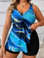 VigoJany 2026 Sexy Strapped 2 Piece Plus Size Tankini Set Women Print High Waist Curvy Swimsuit Brazilian Lady Big Bathing Suit