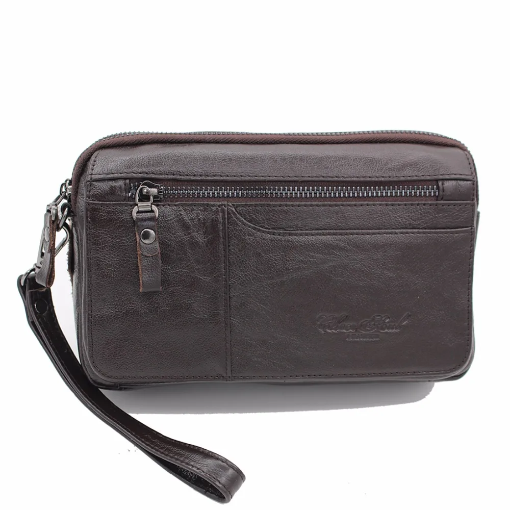 حقيبة يد رجالية بمشبك، محفظة طويلة من الجلد الطبيع...