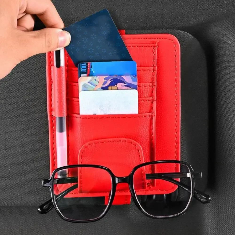 Car Sun Visor Organizer Multi-Pocket Business Card Storage Management Sunglasses Holder Visor Accessories Auto Interior 5