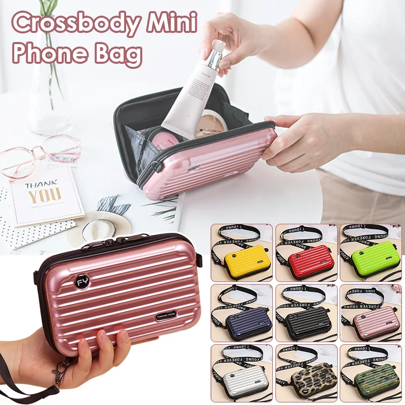 1PC Hard Shell Cosmetic Bag Women Mini Suitcase Shape Crossbody