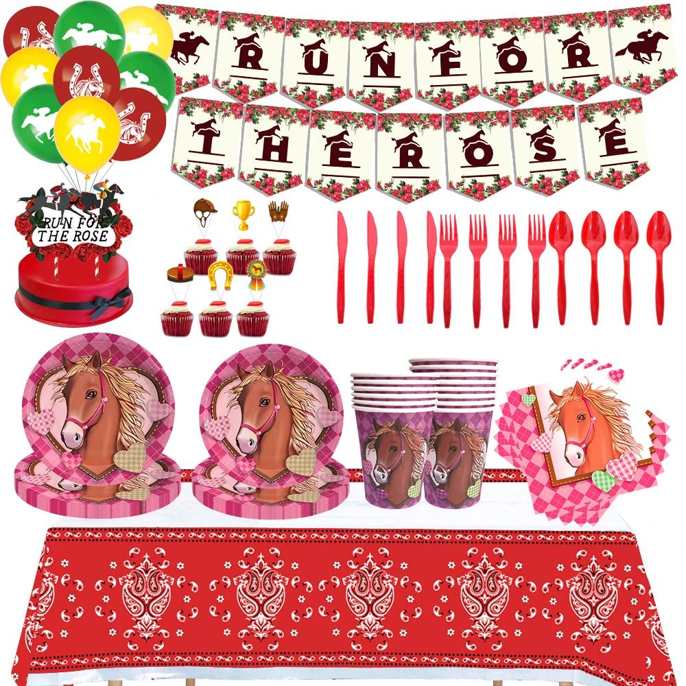 

Cartoon Disney Red Horse Wild Steed Racing Equestrian Theme Birthday Party Decorative Disposable Tableware Baby Shower Kid Gift