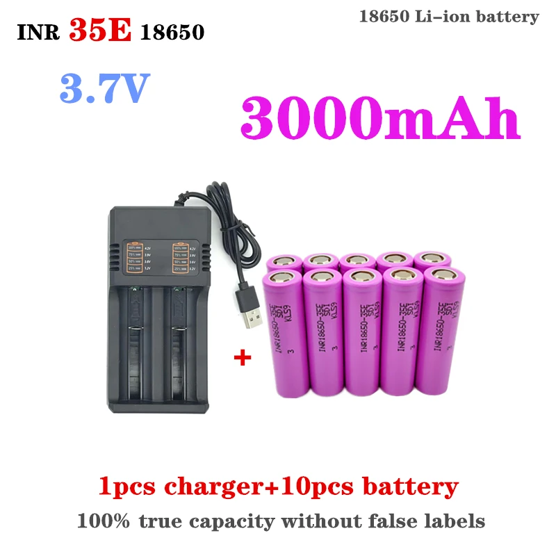 

100% real capacity INR 35E 18650 3.7V 3000mAh lithium-ion rechargeable battery+charger