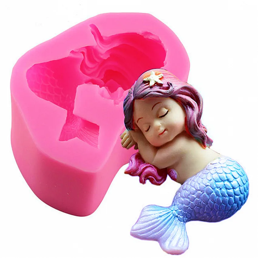 

3D Sleeping Mermaid Shape Silicone Mold Diy Fondant Jelly Cake Decor Baking Tool Handmade Soap Car Aromatherapy Clay Craft Mould