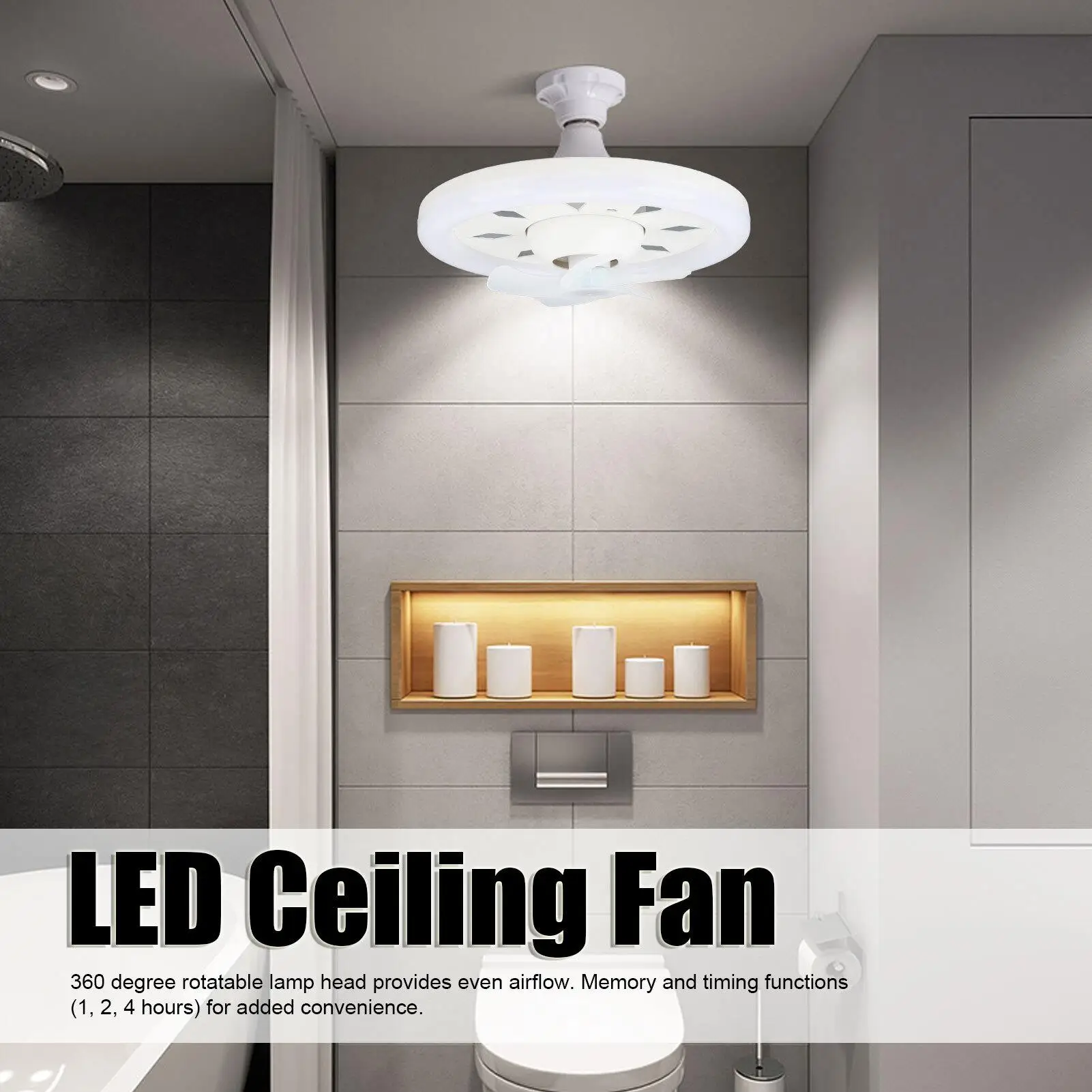 60W Dimmable 11.8-Inch Ceiling Fan Light with Remote Control, 3 Speeds, 5 Blades, 360&deg; Rotation