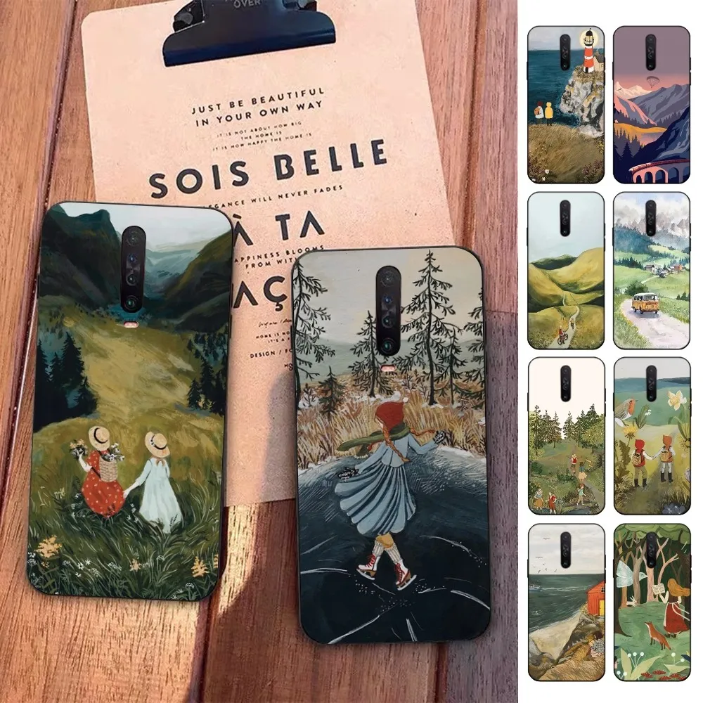 

Cartoon Scenery Girl Phone Case For Redmi 5 6 7 8 9 10 plus pro 6 7 8 9 A GO K20 K30 K40 pro plus F3 Fundas