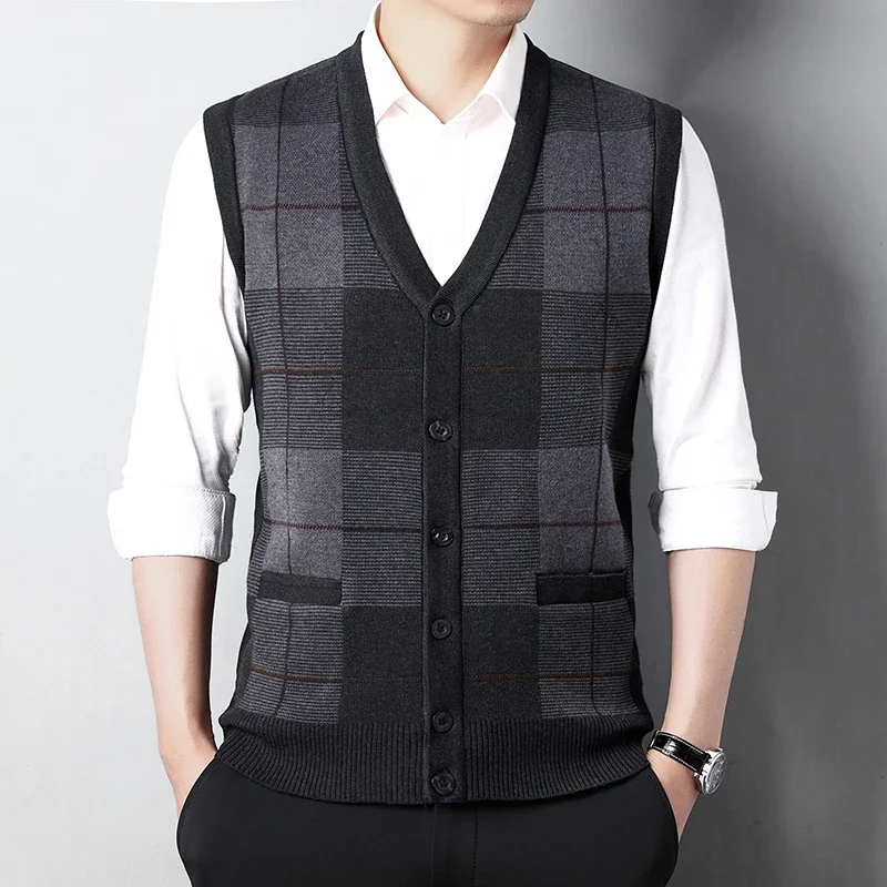 Men's Thickened Casual Sweater Tank Top Autumn and Winter Warm Men's Cardigan Tank Top men sweater vests,mens knitted vest