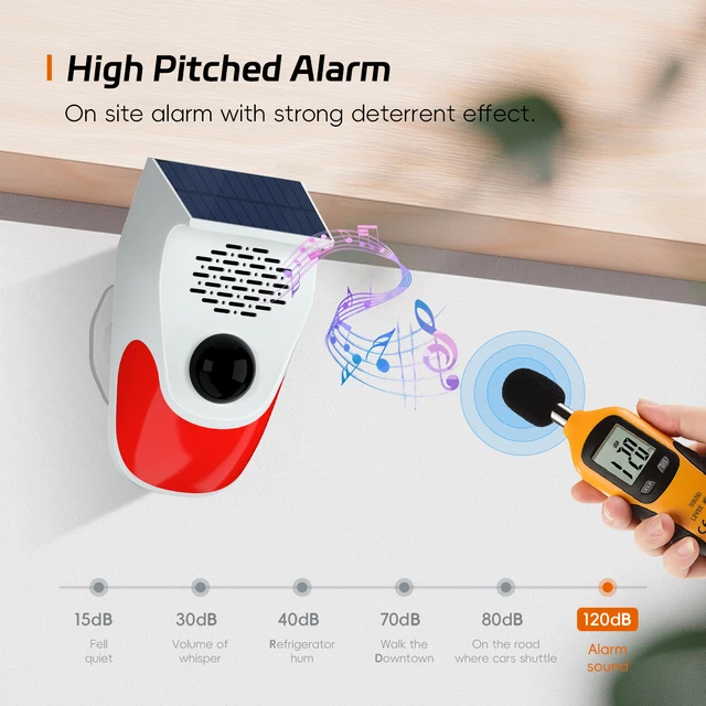 TAIBOAN Solar Infrared Motion Alarm Sensor With 120db Siren Strobe Light DIY Voice Announcer Outside Weatherproof PIR Sensor 4