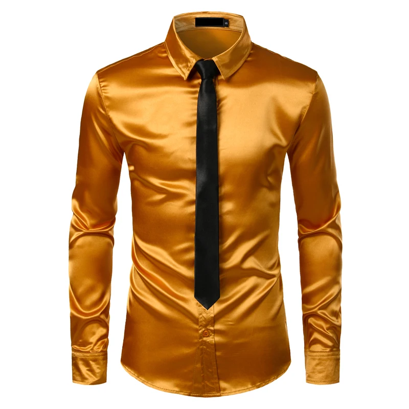 

2023 New Silver Silk Shirt Mens Satin Smooth Tuxedo Shirts Casual Button Down Men Dress Shirts Wedding Party Prom Chemise Homme