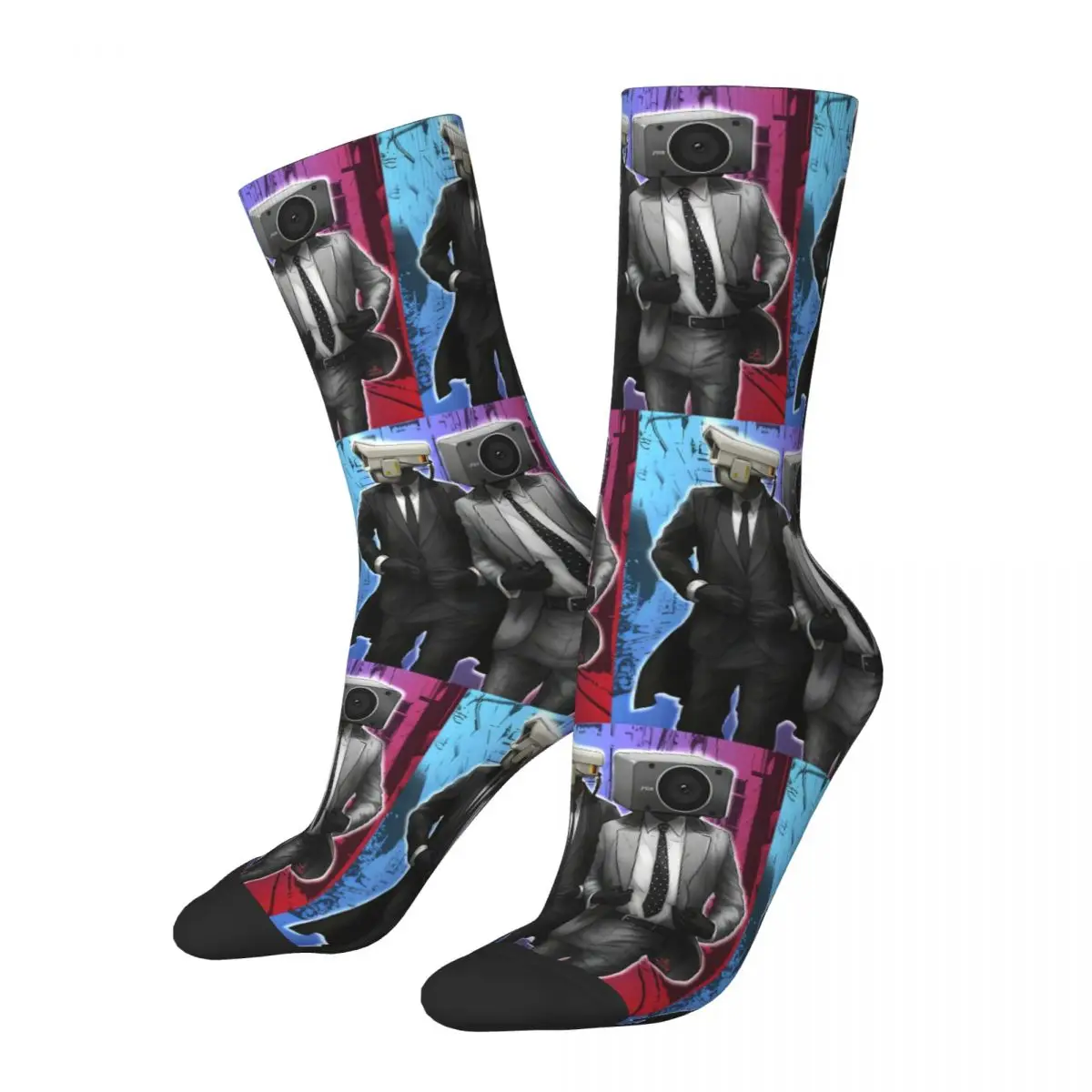 

Funny Skibidi Toilet Basketball Socks Cameraman Meme Funny Game Polyester Middle Tube Socks for Women Men