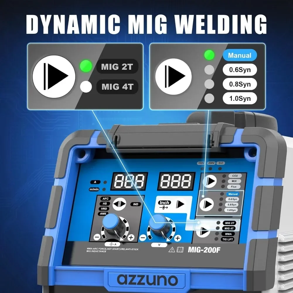 200A MIG Welder,110V/220V Dual Voltage Multiprocess Welder,4 in 1 Flux MIG/Solid Wire/Lift TIG/Stick ARC Welder (Grey) 4