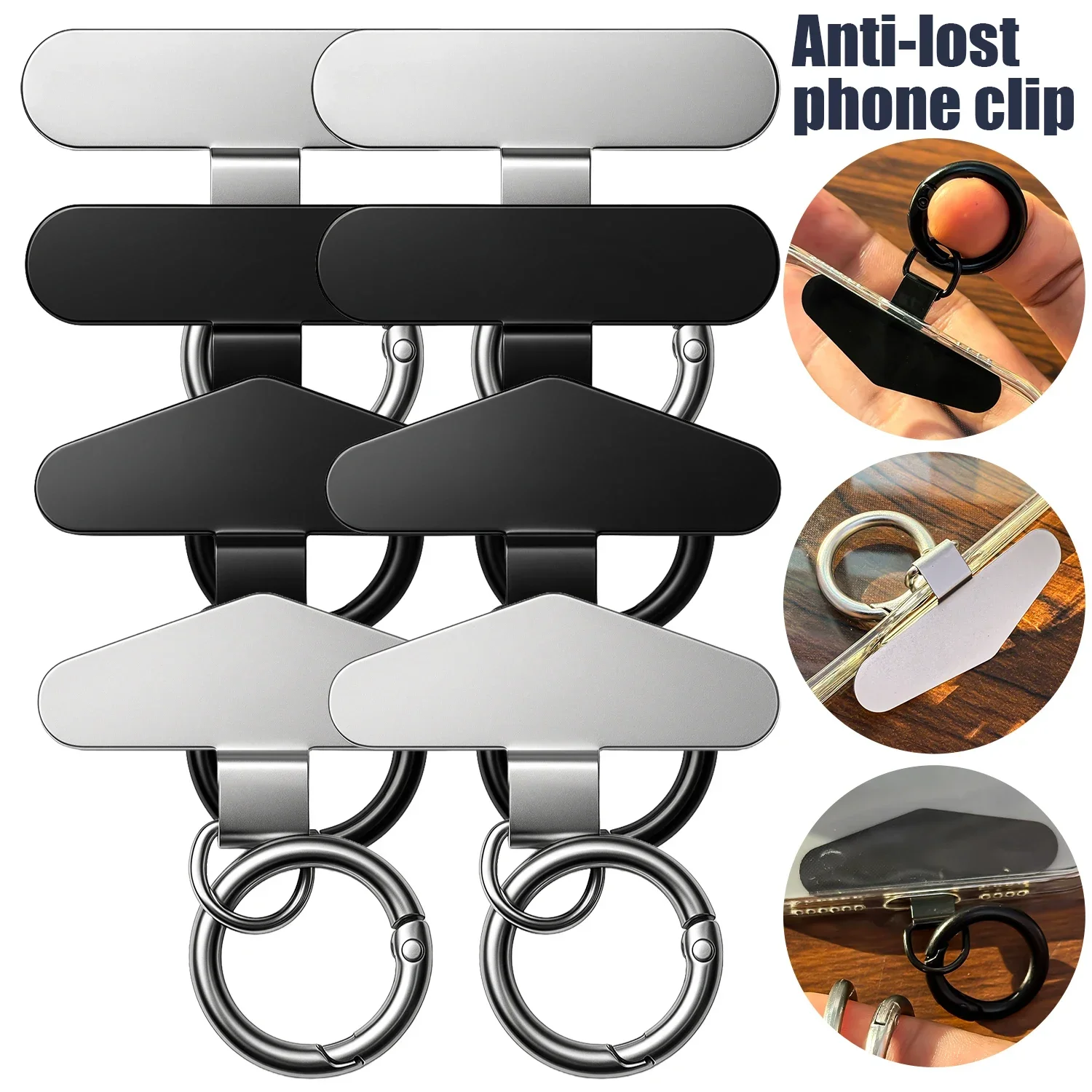 Universal Metal Phone Lanyard Gasket Patch with Keyring Durable Ultra Thin Mobile Phone Sling Rope Card Clip Strap Hang Cord Tab