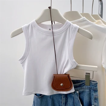 بلوزة بدون أكمام لعام 2025 للنساء بلوزة بدون أكمام مضلعة بلون سادة ملابس علوية صيفية أساسية عصرية للمراهقات 3
