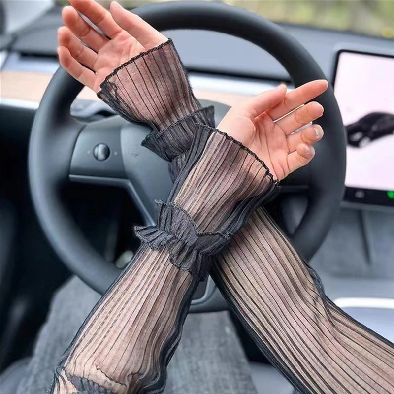 

Summer Long Fingerless Gloves Women Sun Protection Sleeves Gloves Lady Thin Lace Mesh Arm Sleeve Sunscreen UV Breathable Mittens