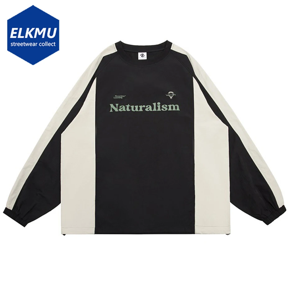 

Patchwork Oversized Long Sleeve T Shirts Men Vintage Harajuku Streetwear Tshirt Tops 2024 Man Hip Hop Loose Tee Shirt