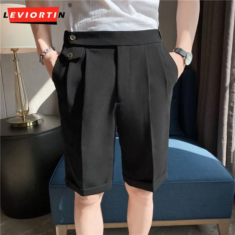 

Black/White Summer Solid Business Casual Shorts For Men Clothing 2024 Knee Length Slim Fit Drape Short Hombre All Match 36-29