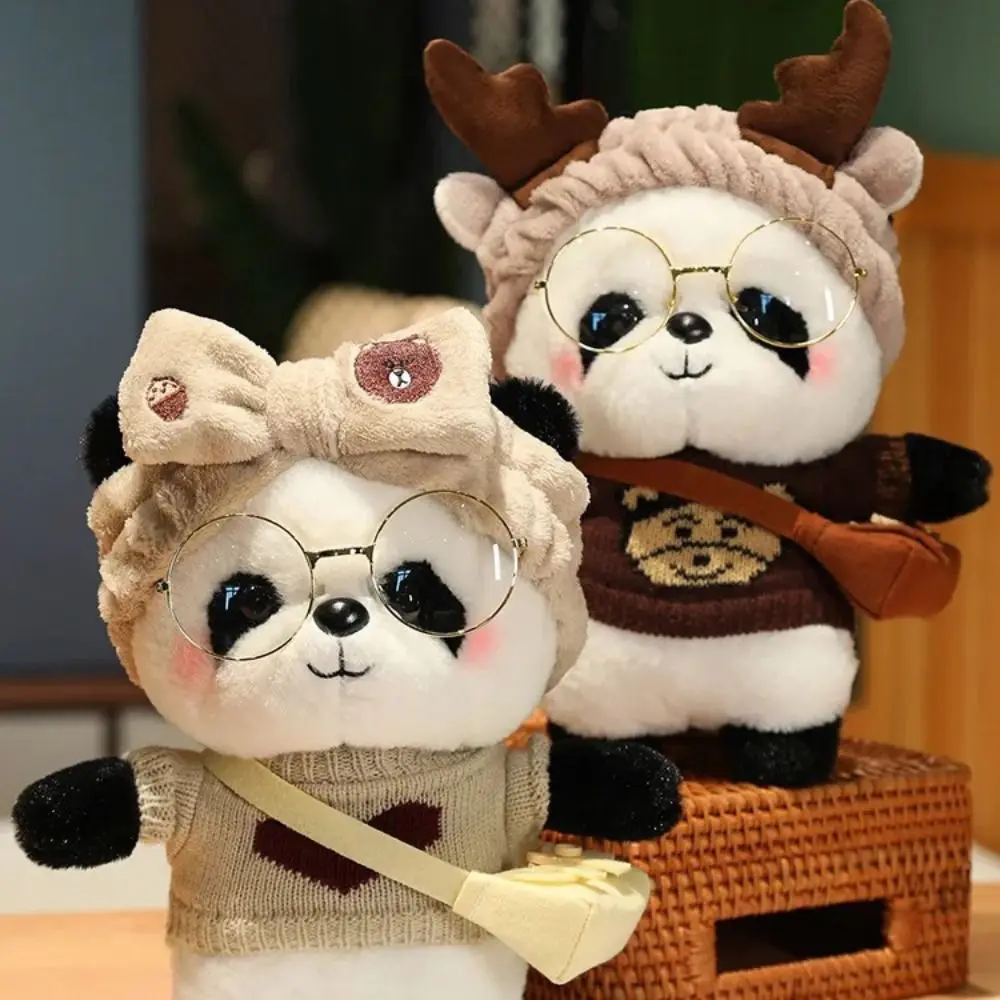 Wearing Clothes Panda Plush Toys Cartoon Fluffy Panda Stuffed Doll Panda Lovely Soft Panda Plush Doll Room Decoration