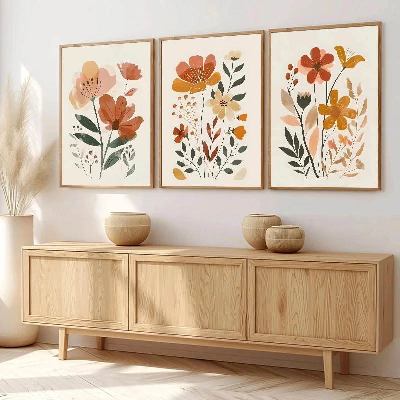 1pc frameless canvas Minimalist Neutral Floral Art Retro Posters Modern Bohemian Prints Wall Art Picture Living Room Home 2