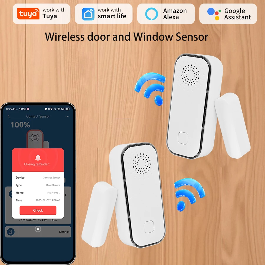 Sensores Puertas Y Ventanas Sensor Puerta/Ventana Tuya WiFi - Alarma Hogar Inteligente Compatible Alexa Y Google Assistant Tuya Detector De Puertas