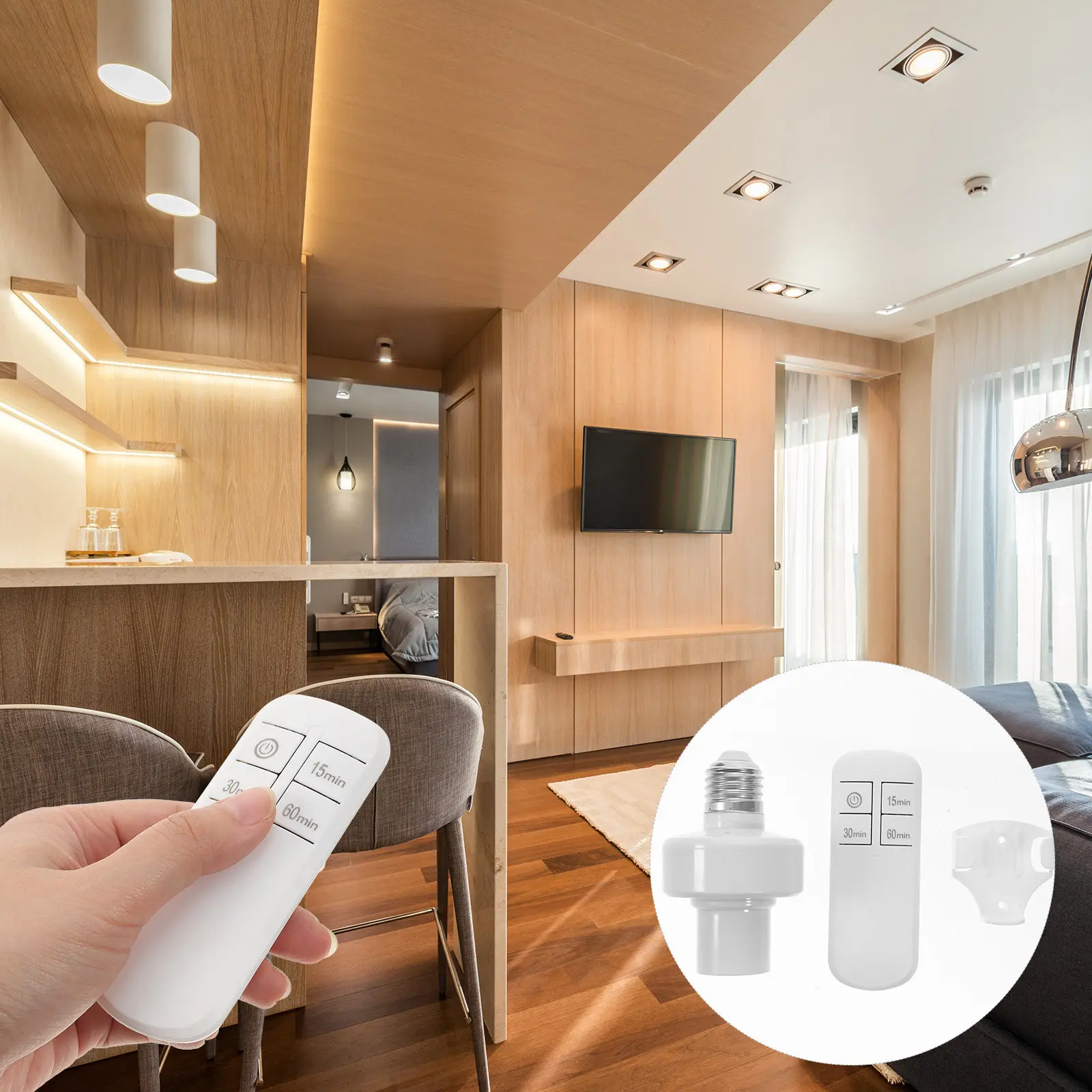 Led Remote Control Socket 3Pcs Remote Control Light Socket Wireless 30M Operating Distance E27 ...