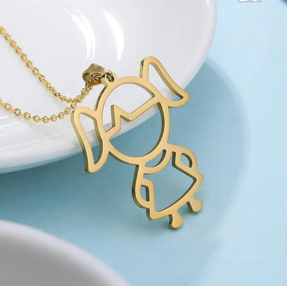 

1PC New Trend Girl Kids Necklace Stainless steel Chain Pendant Family Jewelry Gift F1038
