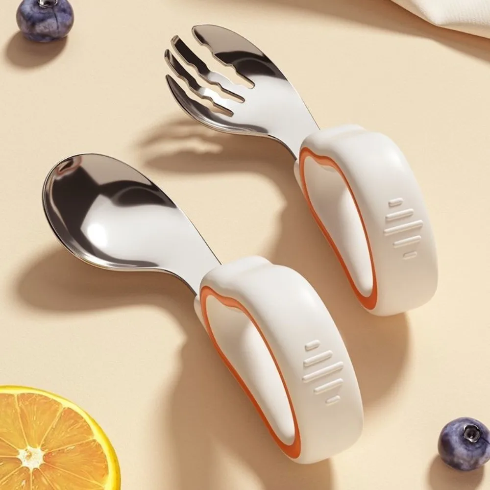 Silicone Baby Fork and Spoon Set Self Feeding with Storage Box Baby Cutlery Safe Short Handle Child Tableware Training Eating