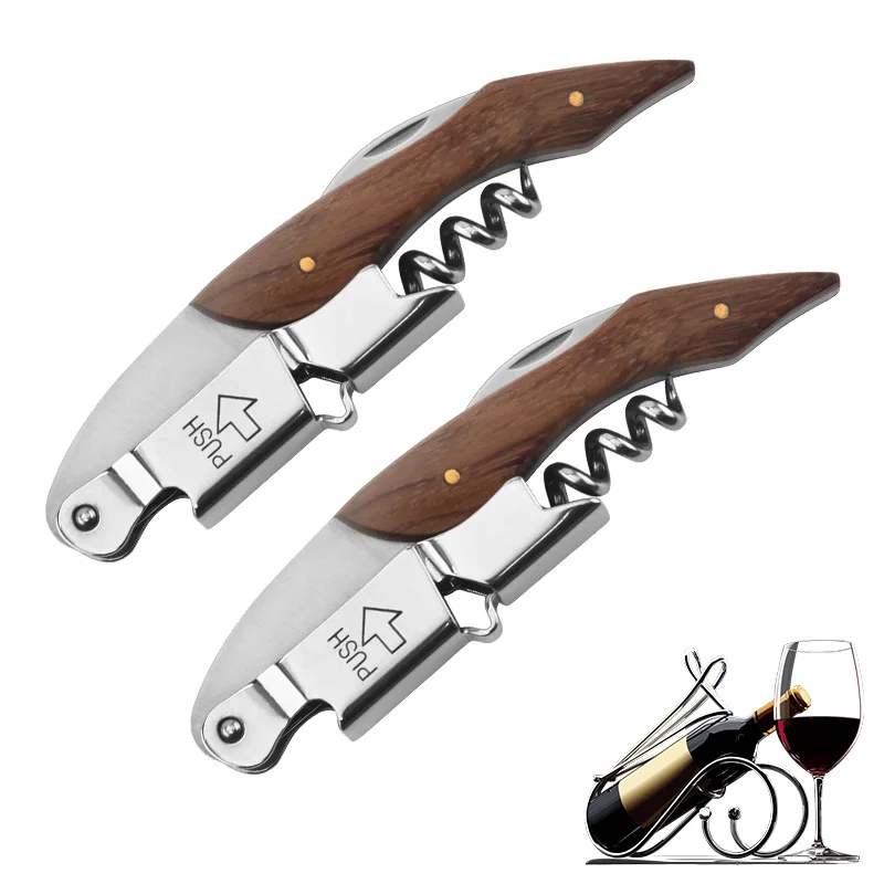 

50Pcs Professional Red Wine Opener Wood Handle Multifunction Portable Screw Beer Wine Corkscrew Kitchen Tools Beer Bottle Opener