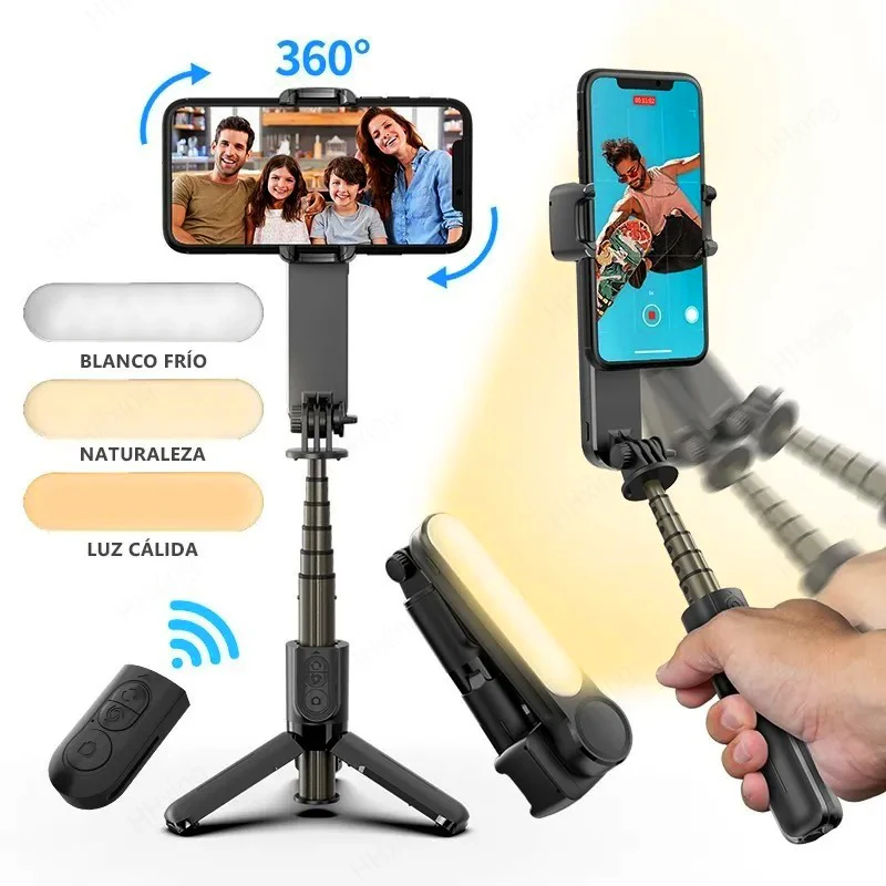 

EARDECO Handheld Gimbal Stabilizer Mini Selfie Stick Tripod Fill Light Wireless Remote Portable Phone Stand Holder Bluetooth