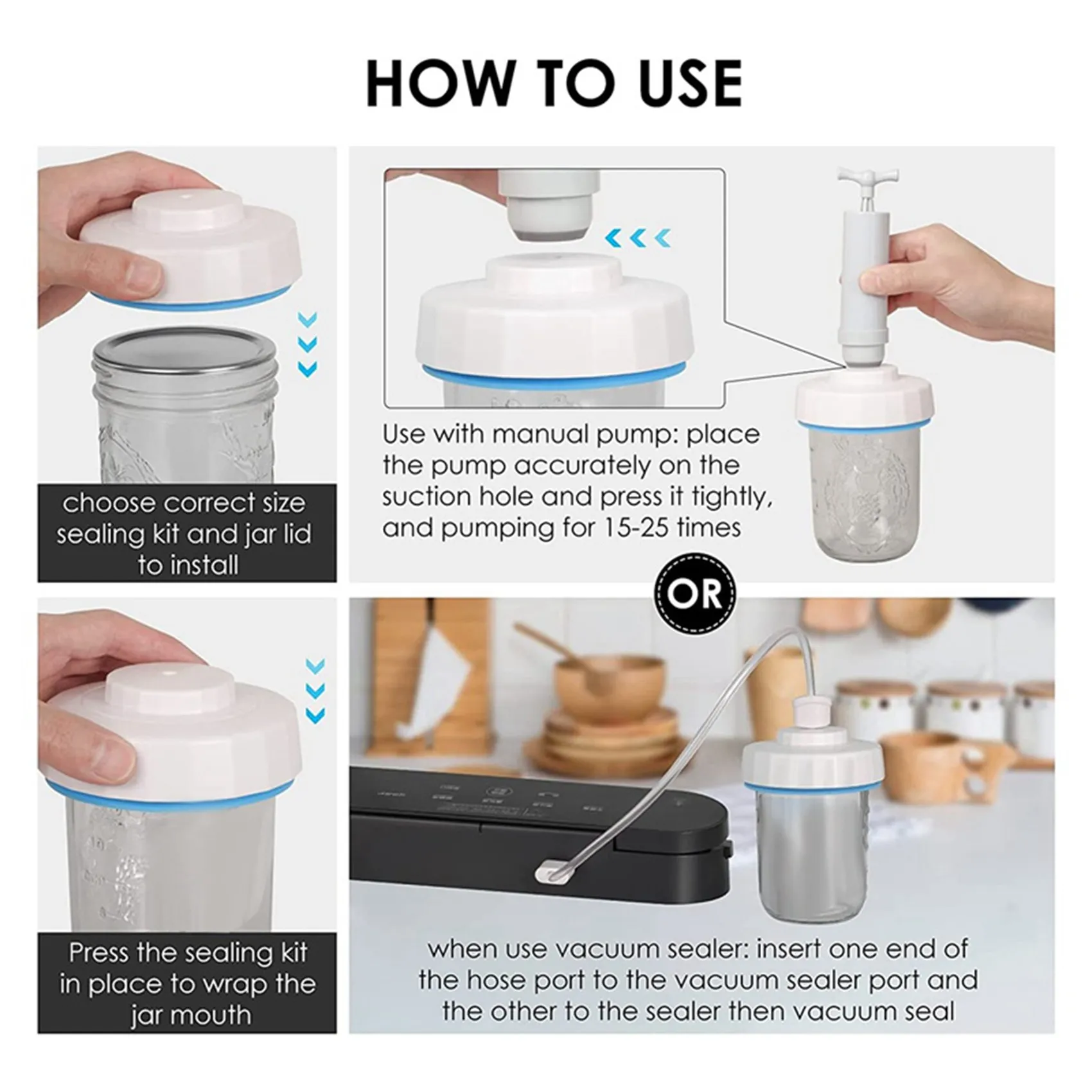 Mason Jar Vacuum Sealer,Vacuum Sealing Kits for Regular-Mouth and Wide-Mouth Mason Jars, Canning Sealer with Vacuum Pump 6