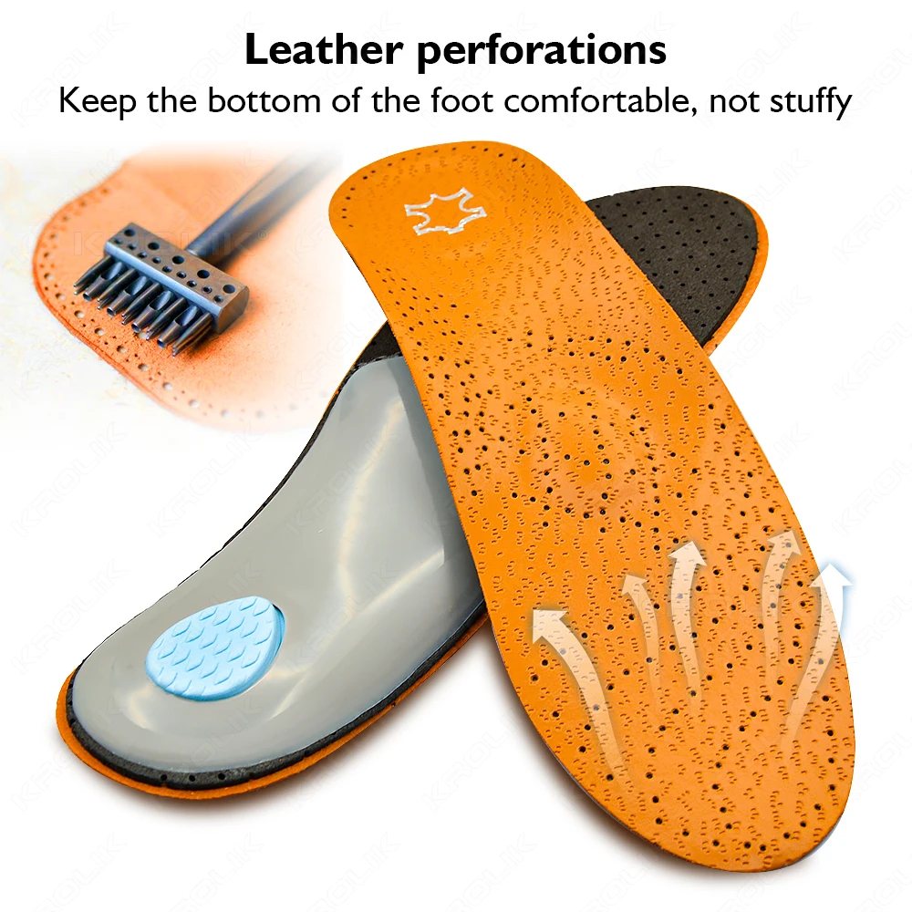 Leather Orthopedic Insole Orthotic Arch Support Instep Flat Foot Shoes Latex Antibacterial Active Carbon  Pad Foot Care Unisex