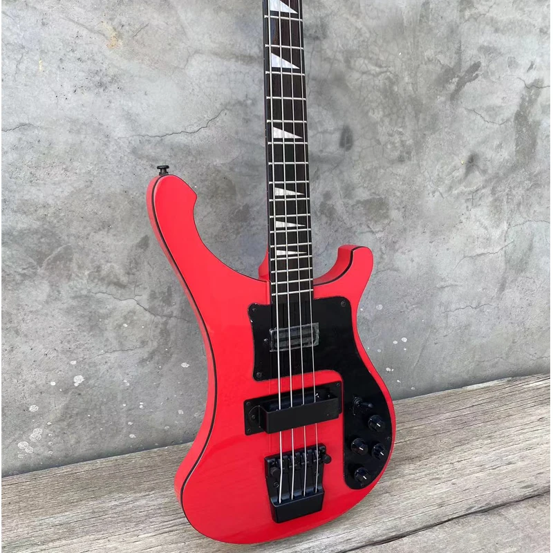 4-String-Electric-Bass-Guitar-Red-Color-Small-Triangle-Inlays-Black ...