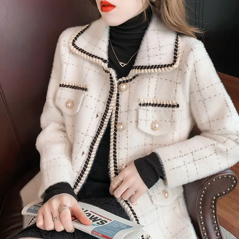 

2023 Autumn and Winter Women's Fashion Elegant Imitation Mink Fleece Polo Collar Long Sleeve Comfortable Versatile Coat