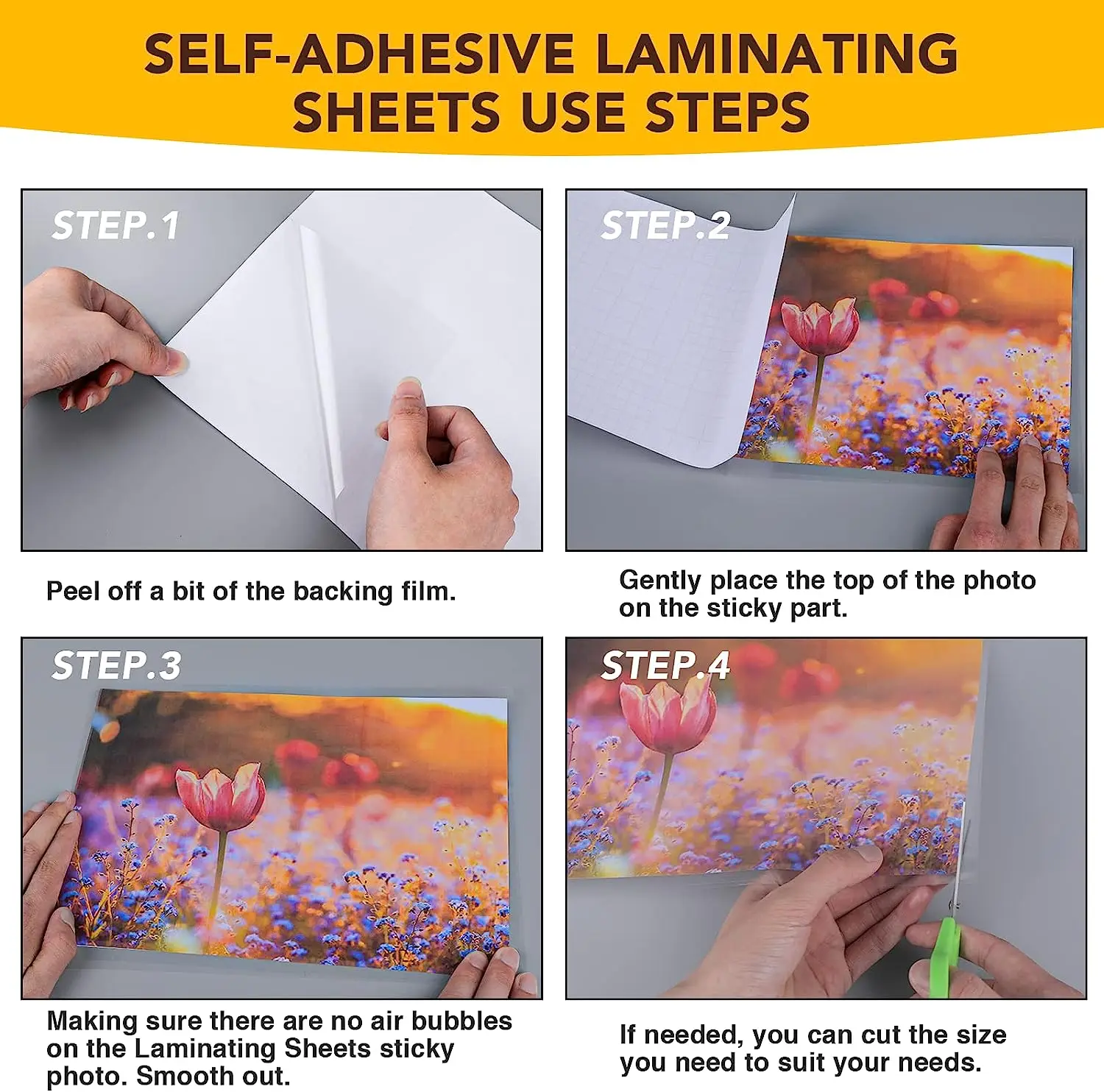 50 PCS Self-Adhesive Laminating Sheets, 2.9 x 4.1 Inches Clear TransparentLaminating Sheets No Machine Needed 5