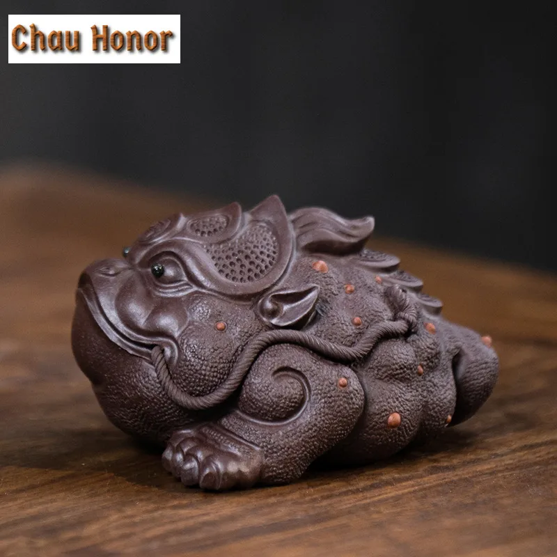 Boutique Yixing Zisha Gold Toad Auspicious Tea Pet Ornaments Handmade Sculpture Tea Ceremony  Accessories Coffee Table Crafts